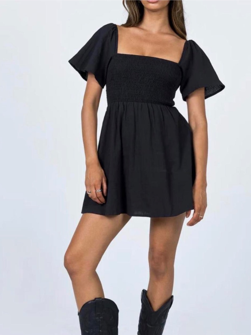 Princess Polly Puff Sleeve Summer Nights Black Mini Dress Women’s Size 4